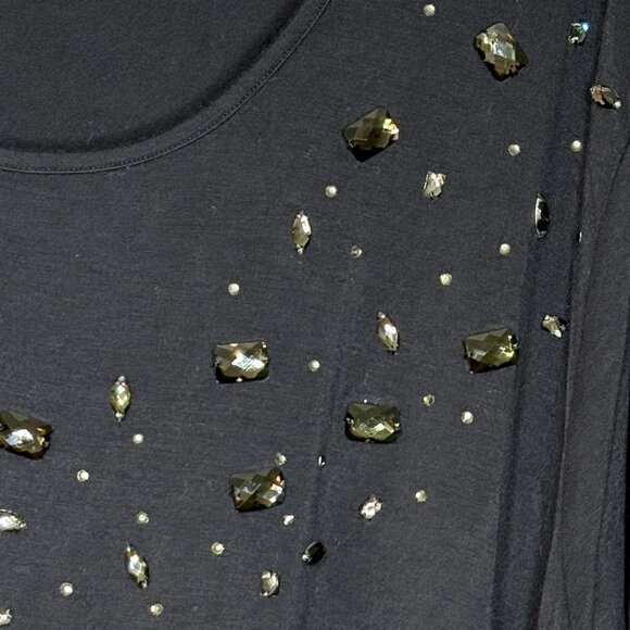 Liz & Me Platinum Collection Black Rhinestone Embellished Scoop Neck Tee 2X - Picture 3 of 9